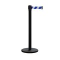 Montour Line Retractable Belt Rolling Stanchion, 2.5ft Black Post  9ft. Blu/Wh Belt ME630-BK-BWD-90